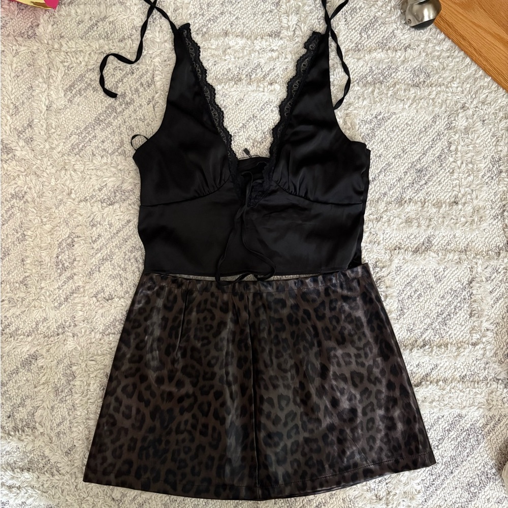 SHEIN Black Top/print skirt outfit